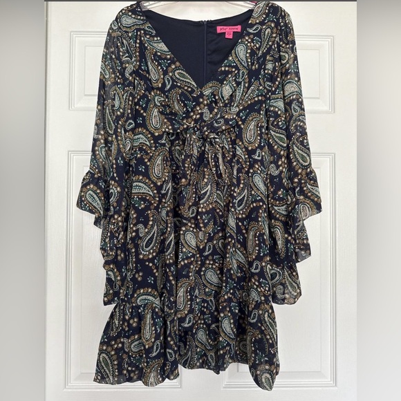 Betsey Johnson Navy Paisley Ruffle Midi Dress - Picture 5 of 8